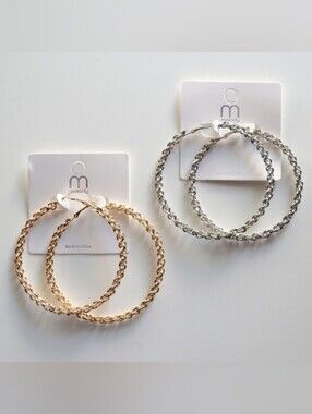 2 Pairs of Large Braided Hoop Earrings